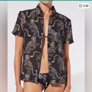 SOLID & STRIPED Black Tiger Short-Sleeve Button-Up Shirt Women’s Small